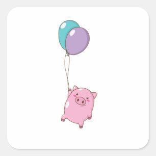 Schweinchen fliegt mit Ballons Square Sticker