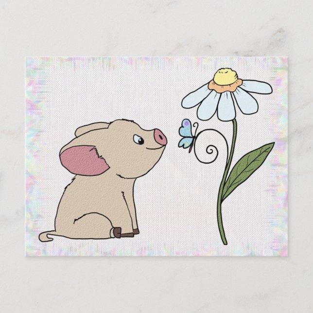 Schweinchen mit Blume Postcard (Front)