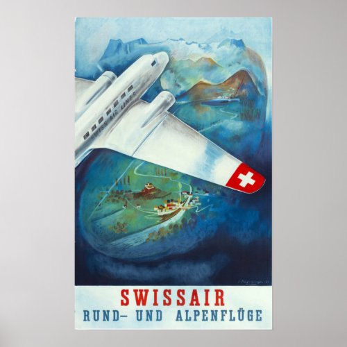  Schweiz 1937 _ SWISSAIR Rund_ und Alpenflge Poster
