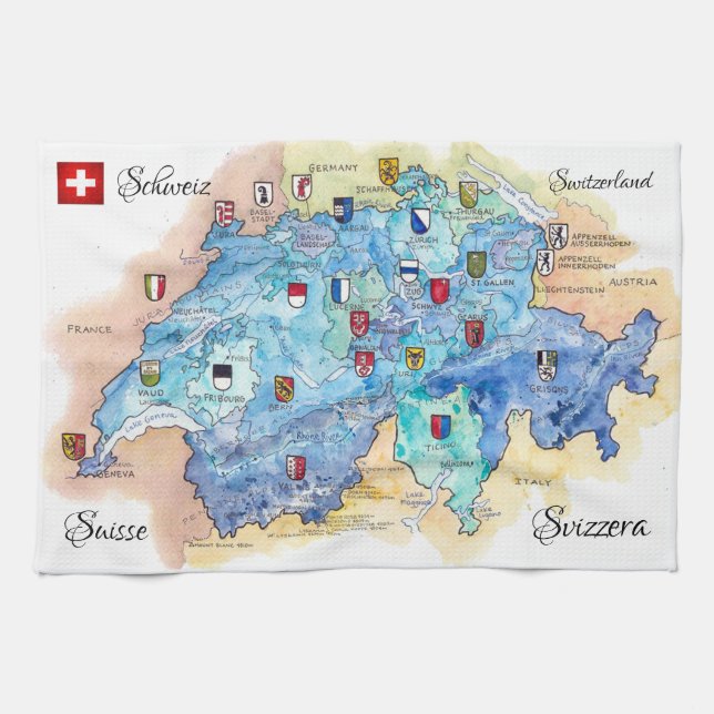 " Schweiz: 2021/heute - 26 Kantone Kitchen Towel (Horizontal)