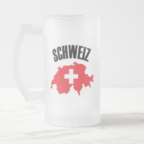 Schweiz Switzerland Map Flag Frosted Glass Beer Mug