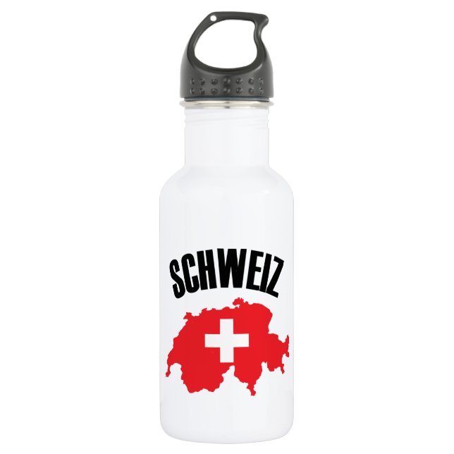 Schweiz Switzerland Map Flag Stainless Steel Water Bottle (Front)