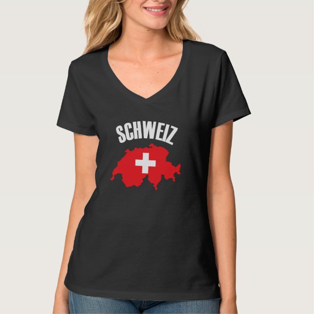 Schweiz Switzerland Map Flag T-Shirt (Front)