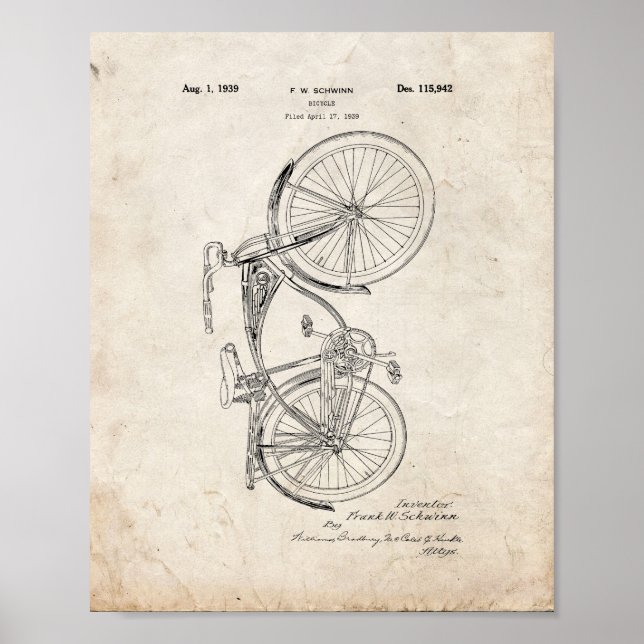 Schwinn Bicycle Patent - Old Look Poster (Front)