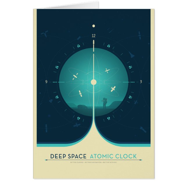 Sci-Fi Ad, Blue Atomic Clock, Deep Space Cards (Front)