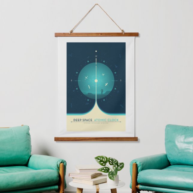 Sci-Fi Ad, Blue Atomic Clock, Deep Space Hanging Tapestry (Living Room)