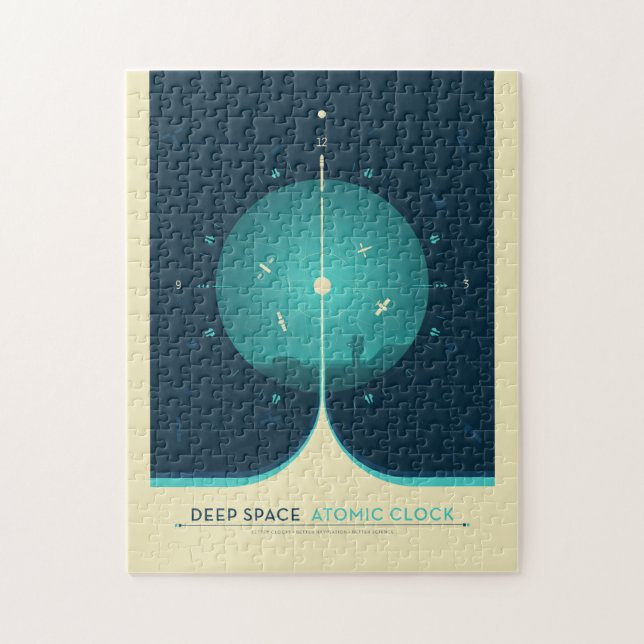Sci-Fi Ad, Blue Atomic Clock, Deep Space Jigsaw Puzzle (Vertical)