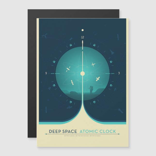 Sci-Fi Ad, Blue Atomic Clock, Deep Space Magnetic Invitation (Front/Back)