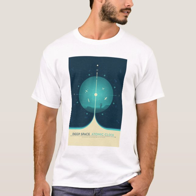 Sci-Fi Ad, Blue Atomic Clock, Deep Space T-Shirt (Front)