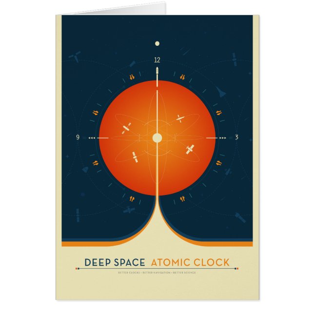 Sci-Fi Ad, Orange Atomic Clock, Deep Space Cards (Front)