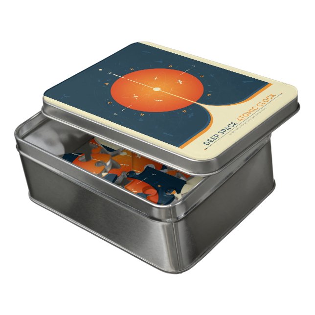 Sci-Fi Ad, Orange Atomic Clock, Deep Space Jigsaw Puzzle (Lid Open)
