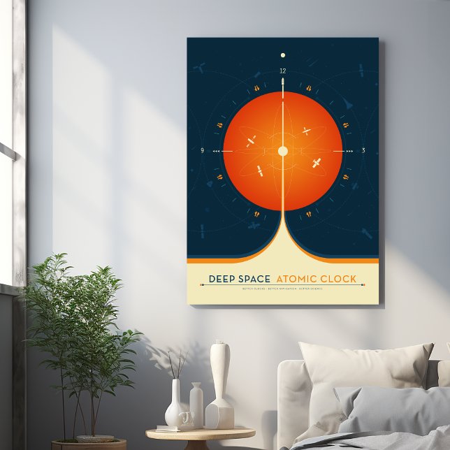 Sci-Fi Ad, Orange Atomic Clock, Deep Space Metal Print (Creator Uploaded)