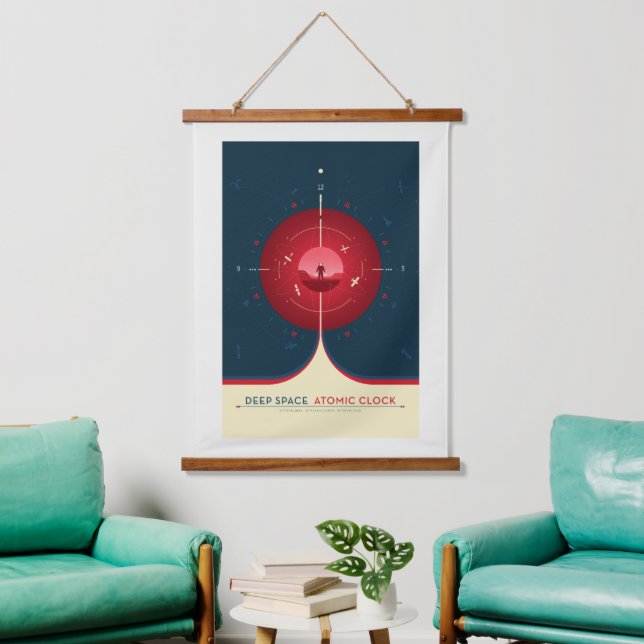 Sci-Fi Ad, Red Atomic Clock, Deep Space Hanging Tapestry (Living Room)