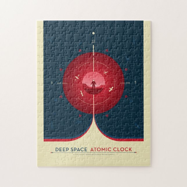 Sci-Fi Ad, Red Atomic Clock, Deep Space Jigsaw Puzzle (Vertical)