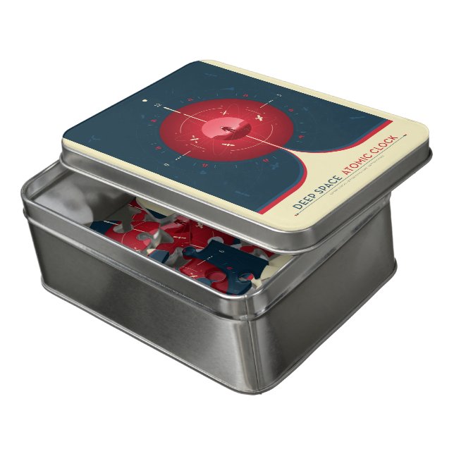 Sci-Fi Ad, Red Atomic Clock, Deep Space Jigsaw Puzzle (Lid Open)