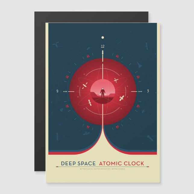 Sci-Fi Ad, Red Atomic Clock, Deep Space Magnetic Invitation (Front/Back)