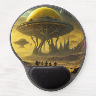 Sci-Fi Alien World View Planet Ufo Tower Gel Mouse Pad