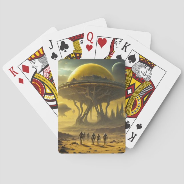 Sci-Fi Alien World View Planet Ufo Tower Poker Cards (Back)