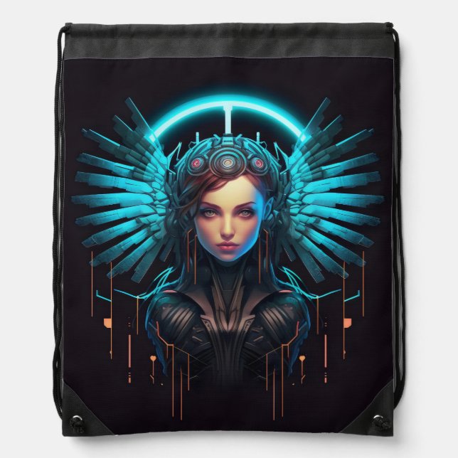Sci-Fi Angel Girl Drawstring Bag (Front)