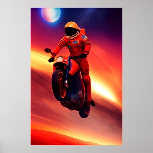 Sci_Fi Art of a Cool Space Astronaut on Jump Bike Poster