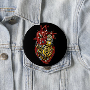Sci Fi Art Steampunk Human Heart Anatomy  Button