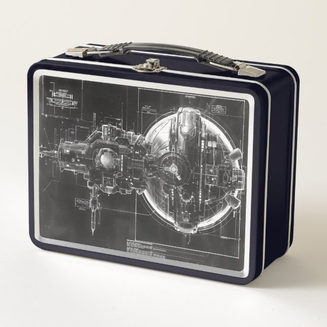 Sci-Fi Base Black Diagram Metal Lunch Box (Front)
