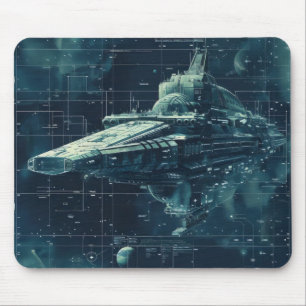 Sci-Fi Battleship Diagram Mouse Pad