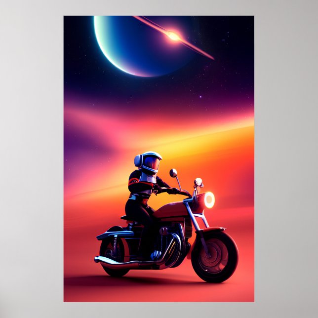 Sci-Fi Biker Digital Art Print - Fantasy Poster (Front)