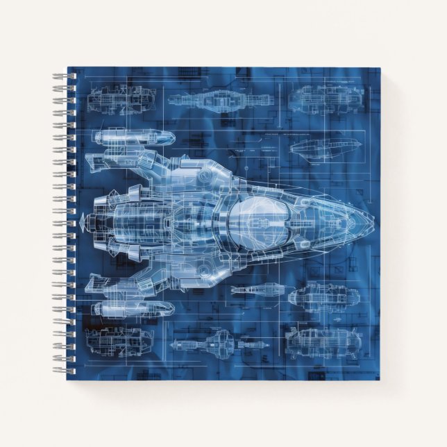 Sci-Fi Blueprint Space Ship Notebook (Front)