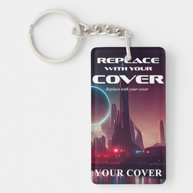 Sci Fi Book Cover & Quote Personalized Author Swag Keychain (Front)