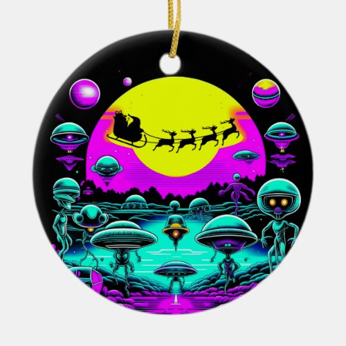 Sci_fi Christmas Aliens Ceramic Ornament