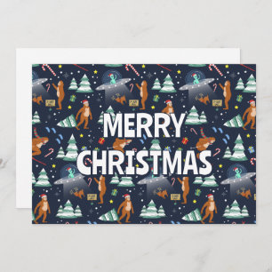 Sci-Fi Christmas Big Foot, Aliens, & Reindeer Holiday Card