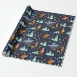 Sci-Fi Christmas | Big Foot, Aliens, & Reindeer Wrapping Paper<br><div class="desc">Sci-Fi Christmas | Big Foot skiing,  Alien abducting reindeer,  snowy Christmas trees,  candy canes,  and gifts.</div>