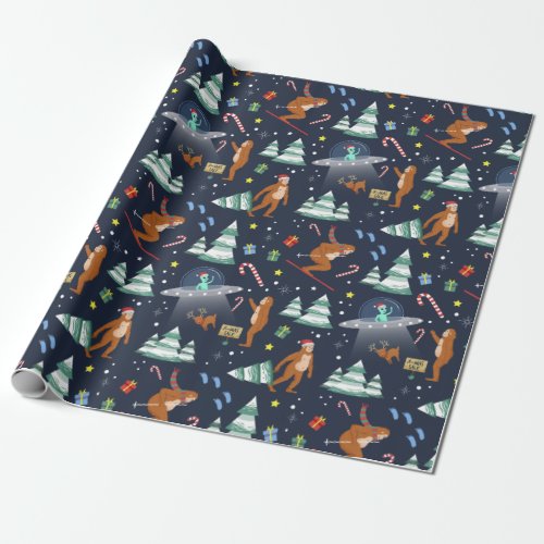 Sci_Fi Christmas  Big Foot Aliens  Reindeer Wrapping Paper