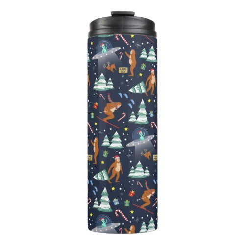 Sci_Fi Christmas  Big Foot Aliens  Reindeers Thermal Tumbler