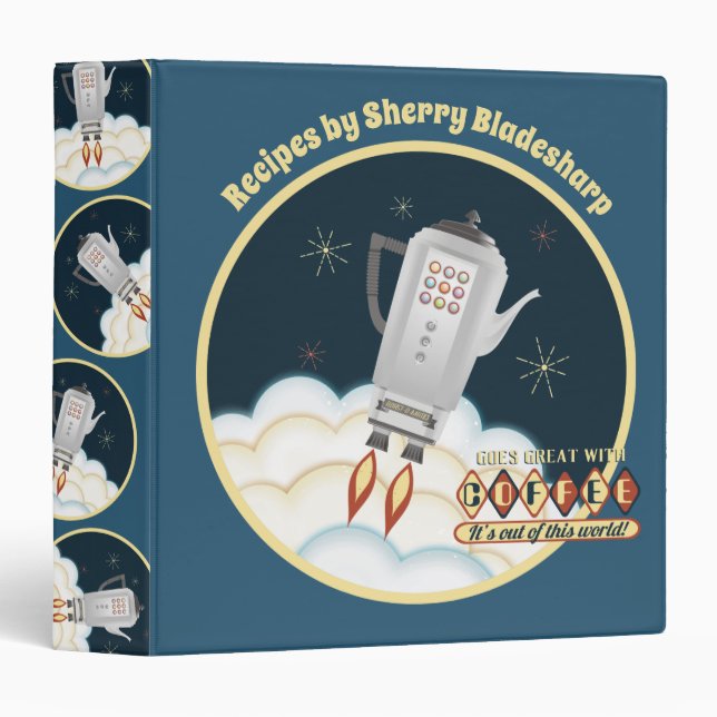Sci-fi coffee pot rocket cookbook recipe binder (Front/Spine)