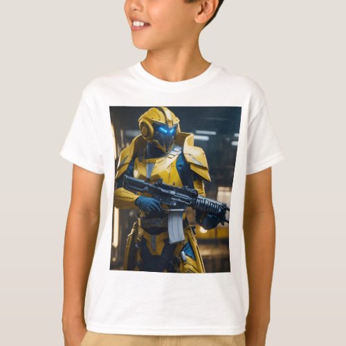 Sci_Fi Elven Warrior Armored in Navy Blue  Yello T_Shirt