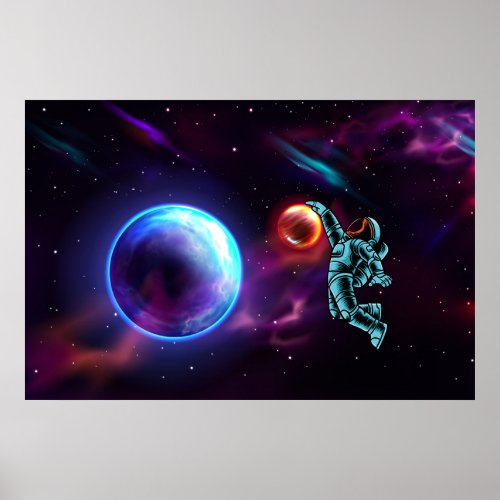 Sci_Fi Fantasy Space Basketball Astronaut  Poster