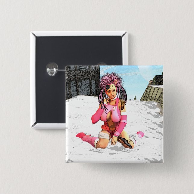 Sci Fi Female Cyborg Button (Front & Back)