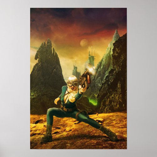 Sci_Fi Female Fighter on Strange Planet Poster
