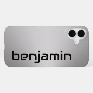 Sci Fi Font Silver and Black Text Name Template iPhone 16 Plus Case