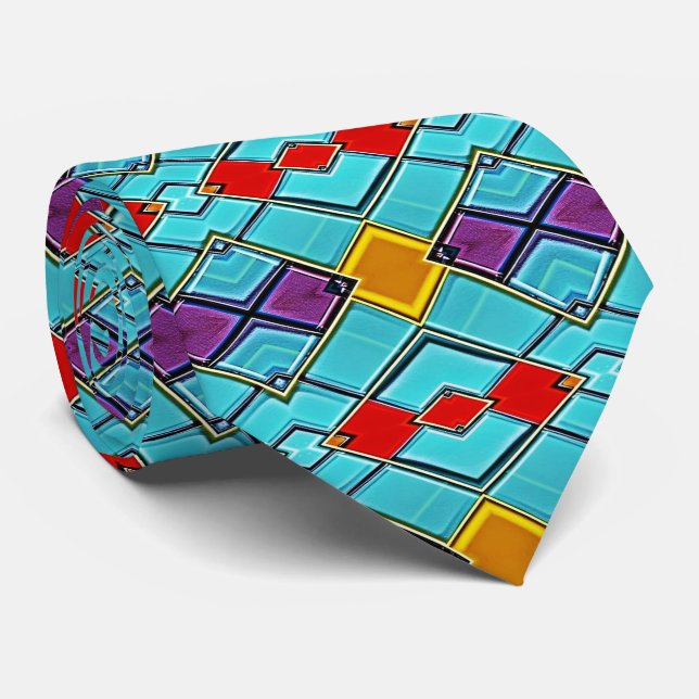Sci-Fi Glass Tile - Modern Harlequin Diamond Glow Neck Tie (Rolled)
