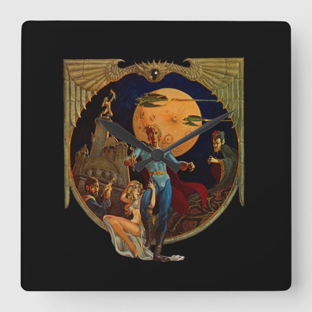 Sci-Fi Hero Square Wall Clock (Front)