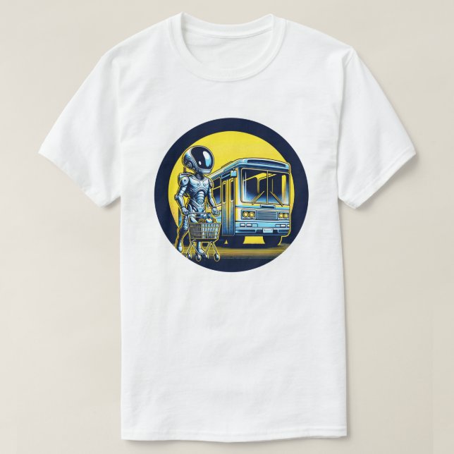 Sci-Fi in Daily Life - Funny Alien & Robot Design T-Shirt (Design Front)