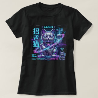 Sci-Fi Lucky Cat Maneki Neko Cosmic Charm Graphic T-Shirt