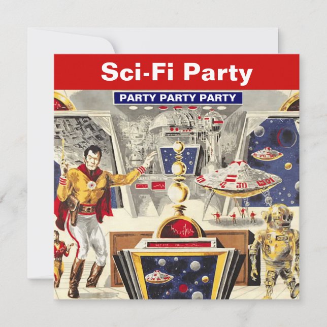 Sci-fi Party Theme Invitations Robot Space Travel (Front)