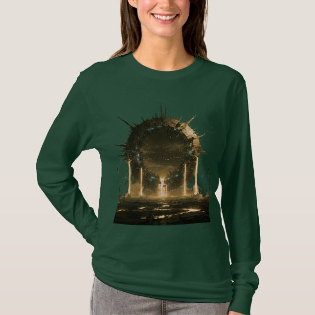 Sci-Fi Portal Gate Green Long-Sleeve T-Shirt (Front)