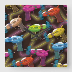 sci fi ray guns square wall clock