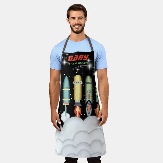 Sci-fi retro rockets outer space personalized apron (Worn)