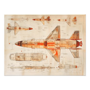 Sci-Fi Rocket Blueprint Photo Print